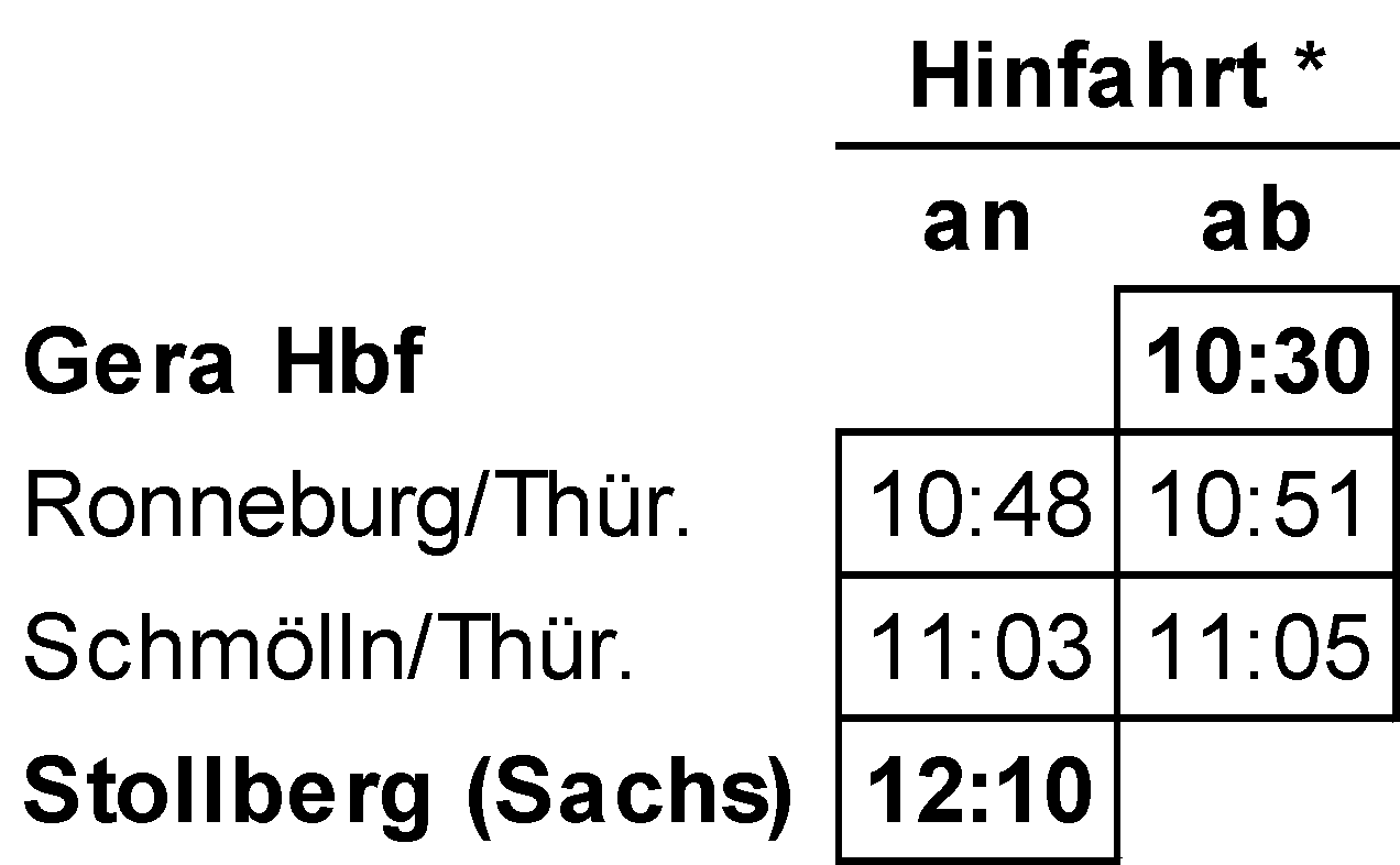 Fahrplan Steiger-Express Hinfahrt